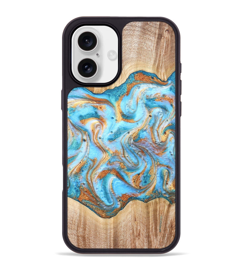 iPhone 16 Plus Wood Phone Case - Marlin (Teal & Gold, 821341)
