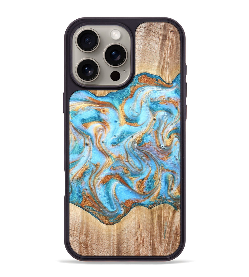 iPhone 16 Pro Max Wood Phone Case - Marlin (Teal & Gold, 821341)