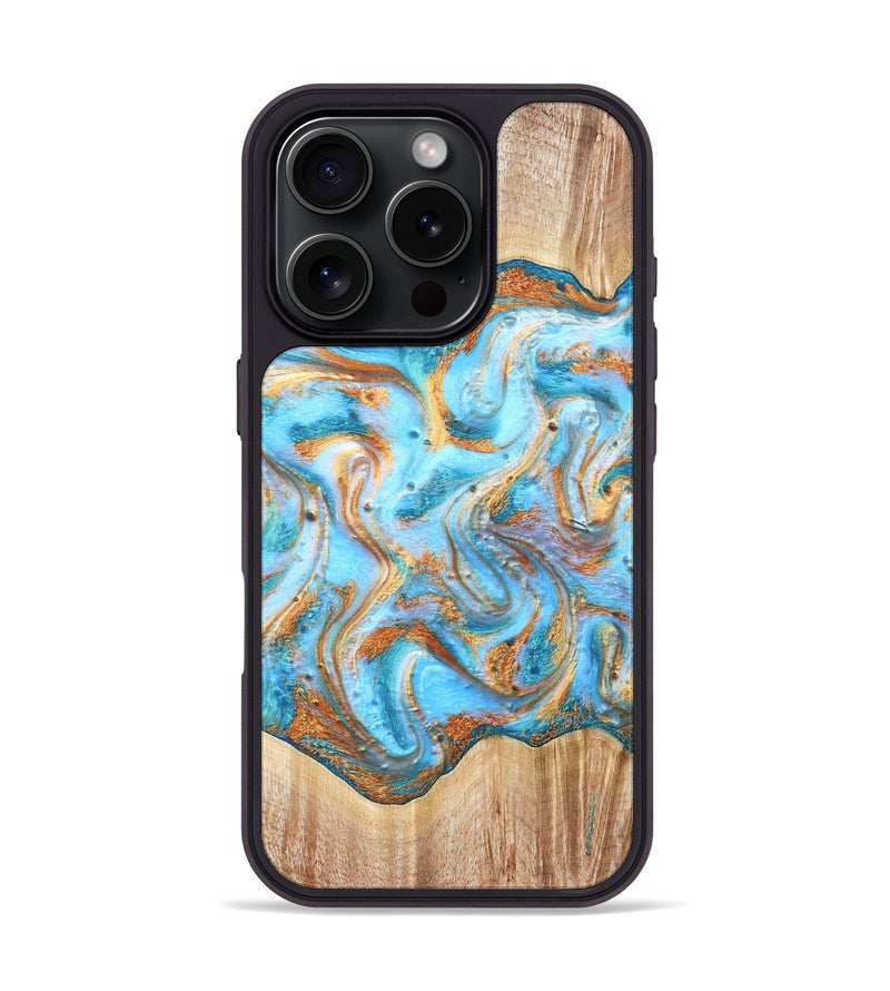 iPhone 16 Pro Wood Phone Case - Marlin (Teal & Gold, 821341)