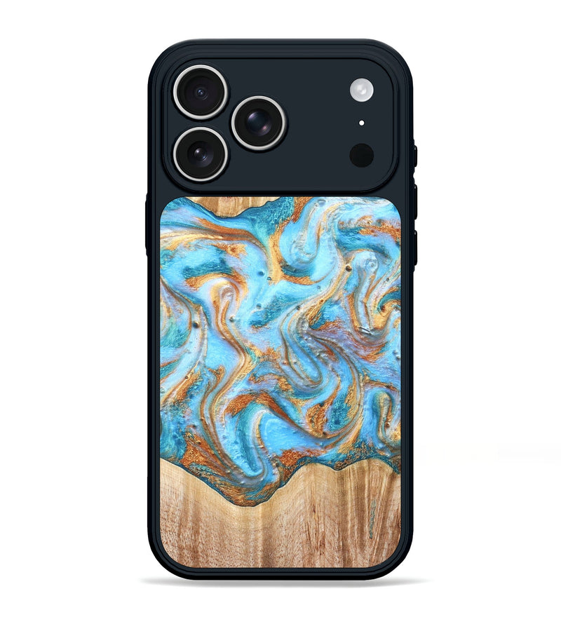 iPhone 17 Pro Max Wood Phone Case - Marlin (Teal & Gold, 821341)