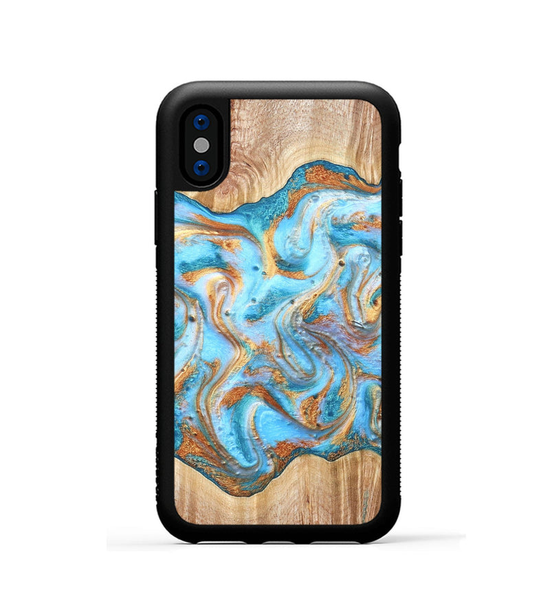 iPhone Xs Wood Phone Case - Marlin (Teal & Gold, 821341)