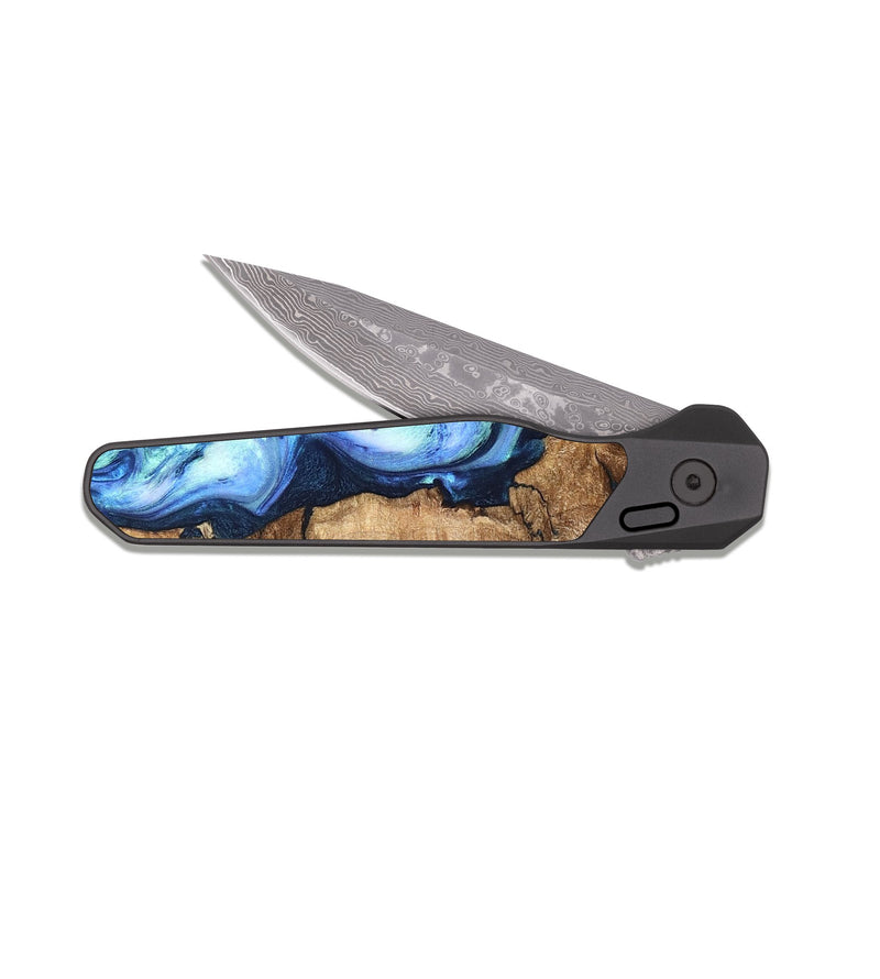 EDC Dark Damascus Wood Pocket Knife - Steve (Blue, 821375)