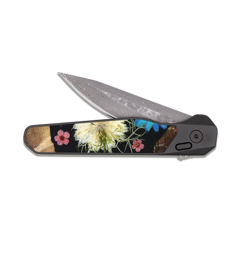 EDC Dark Damascus Wood Pocket Knife - Elbert (Bloom, 821413)