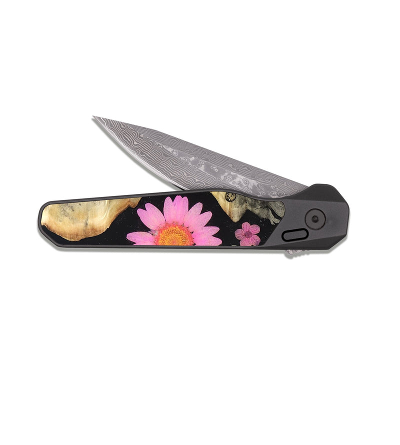 EDC Dark Damascus Wood Pocket Knife - Carley (Bloom, 821443)