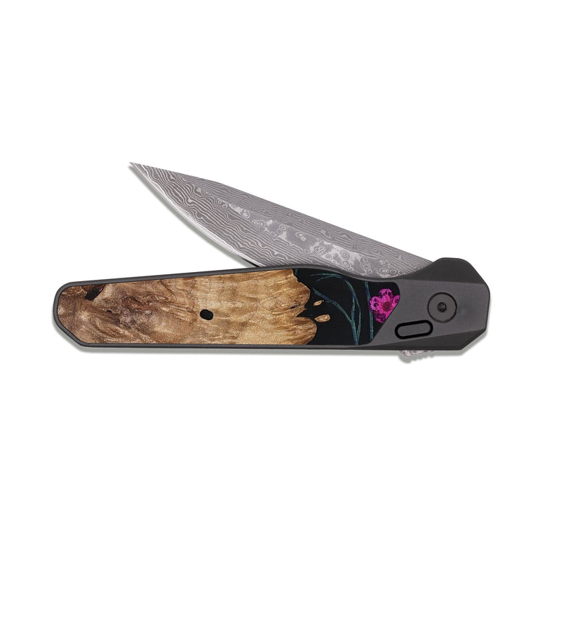 EDC Dark Damascus Wood Pocket Knife - Wyatt (Bloom, 821462)