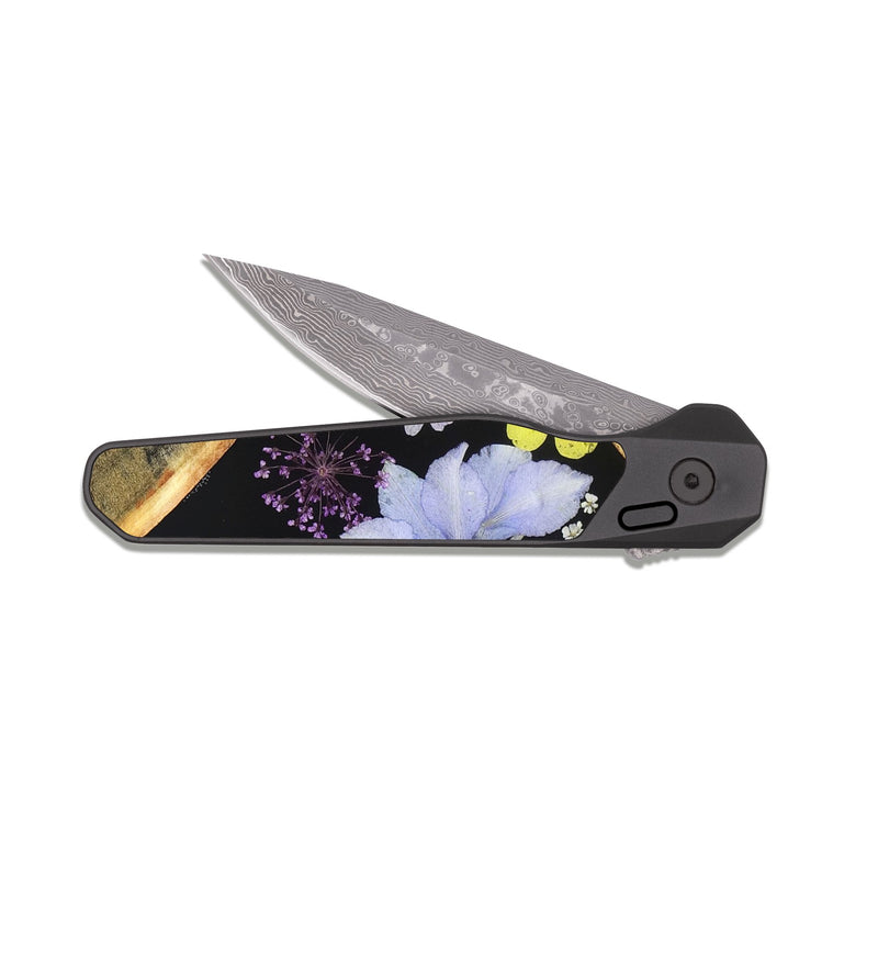 EDC Dark Damascus Wood Pocket Knife - Ofelia (Bloom, 821502)