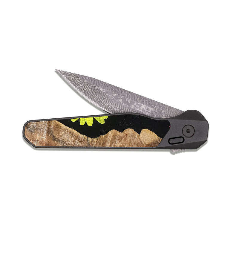 EDC Dark Damascus Wood Pocket Knife - Moesha (Bloom, 821516)