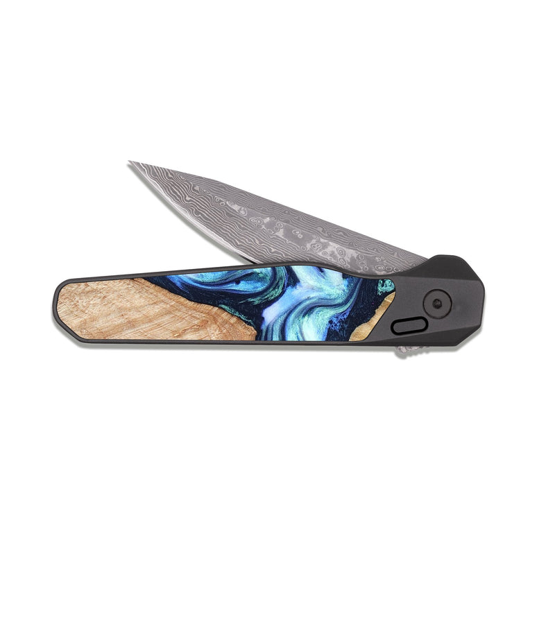 EDC Dark Damascus Wood Pocket Knife - Clay (Blue, 821690)