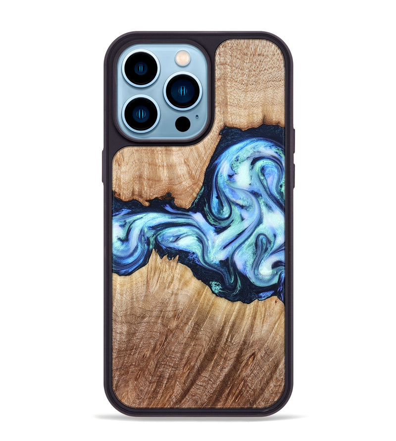 iPhone 14 Pro Max Wood Phone Case - Clay (Blue, 821690)