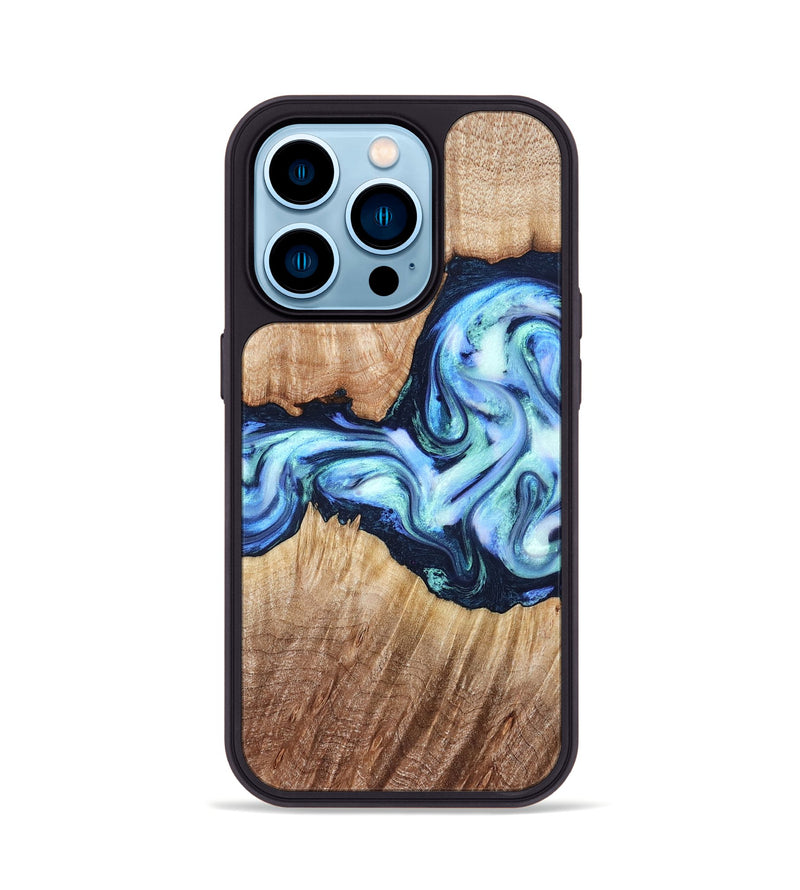 iPhone 14 Pro Wood Phone Case - Clay (Blue, 821690)
