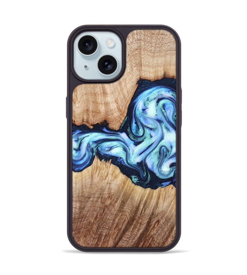 iPhone 15 Wood Phone Case - Clay (Blue, 821690)