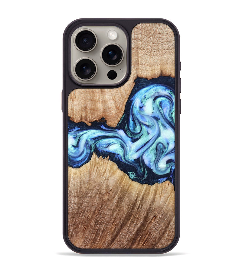iPhone 15 Pro Max Wood Phone Case - Clay (Blue, 821690)