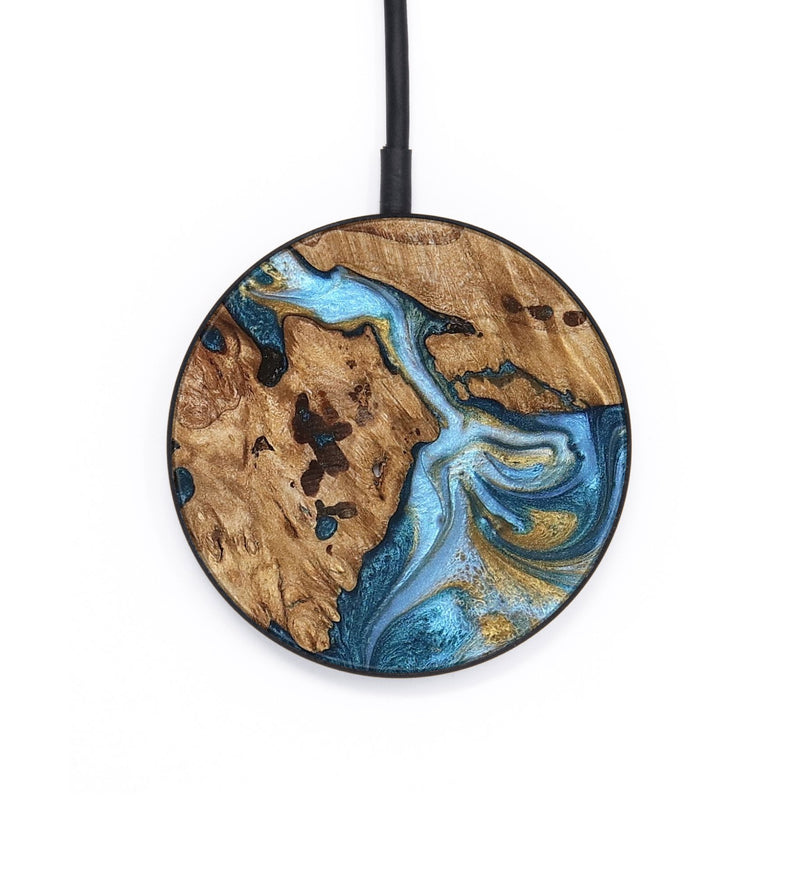 Circle Wood Wireless Charger - Debi (Teal & Gold, 821699)