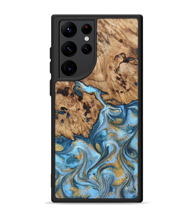 Galaxy S22 Ultra Wood Phone Case - Debi (Teal & Gold, 821699)