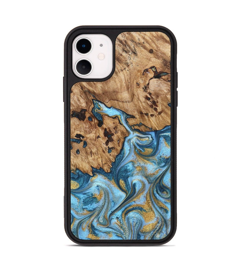 iPhone 11 Wood Phone Case - Debi (Teal & Gold, 821699)