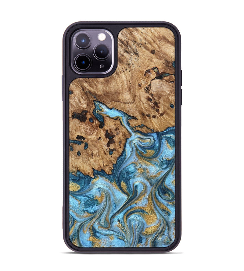iPhone 11 Pro Max Wood Phone Case - Debi (Teal & Gold, 821699)