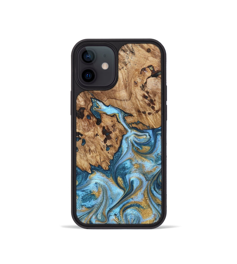 iPhone 12 mini Wood Phone Case - Debi (Teal & Gold, 821699)