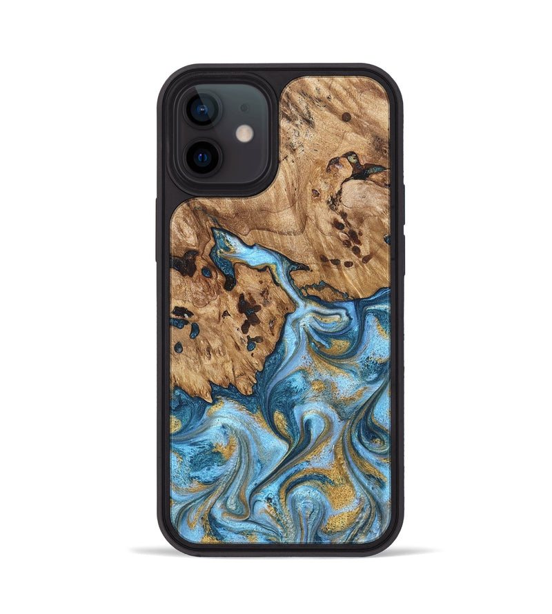 iPhone 12 Wood Phone Case - Debi (Teal & Gold, 821699)