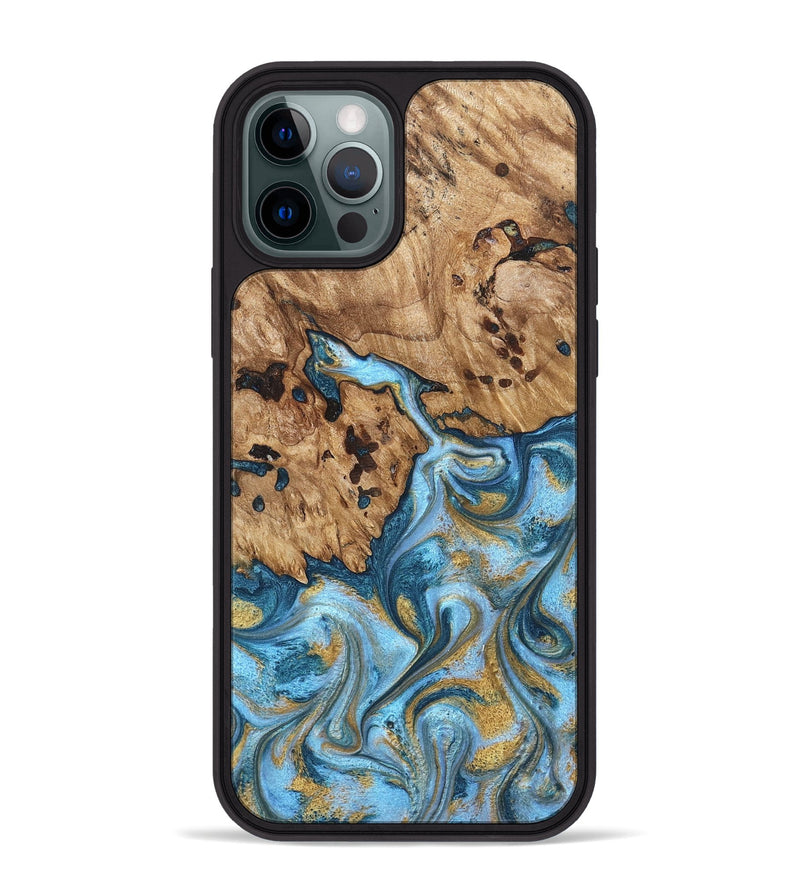 iPhone 12 Pro Max Wood Phone Case - Debi (Teal & Gold, 821699)