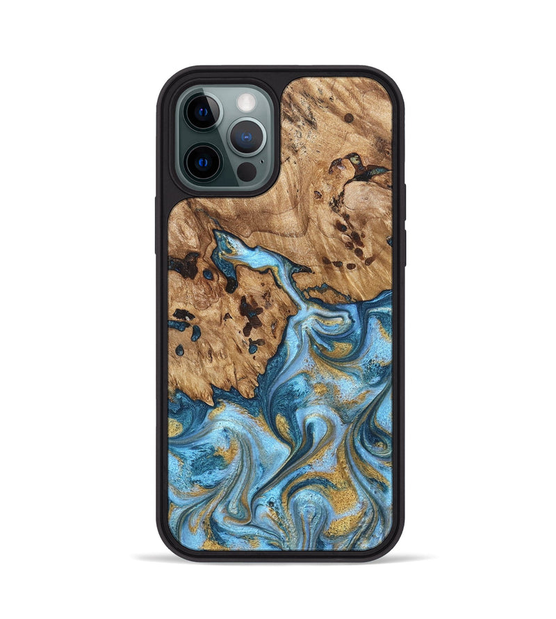 iPhone 12 Pro Wood Phone Case - Debi (Teal & Gold, 821699)