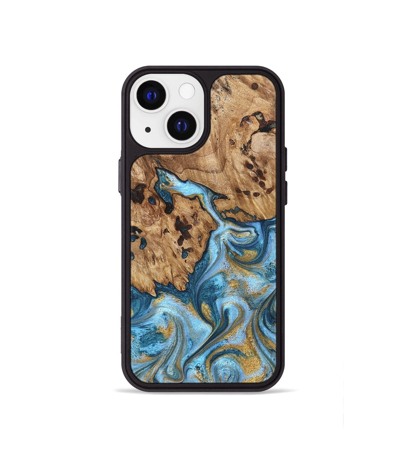 iPhone 13 mini Wood Phone Case - Debi (Teal & Gold, 821699)