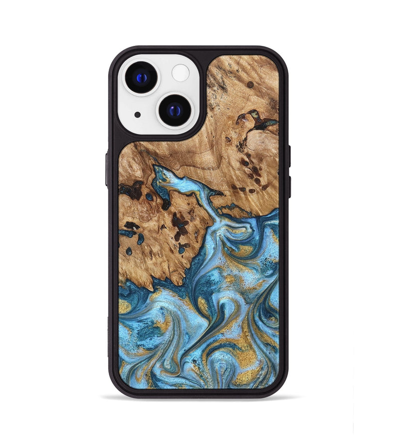 iPhone 13 Wood Phone Case - Debi (Teal & Gold, 821699)