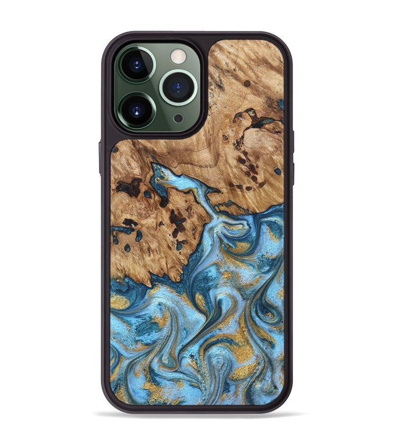 iPhone 13 Pro Max Wood Phone Case - Debi (Teal & Gold, 821699)