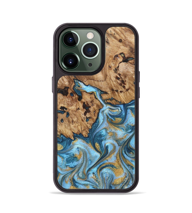iPhone 13 Pro Wood Phone Case - Debi (Teal & Gold, 821699)