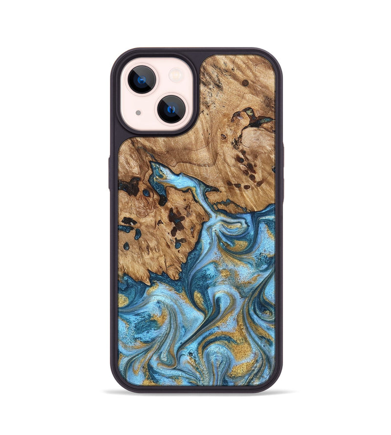 iPhone 14 Wood Phone Case - Debi (Teal & Gold, 821699)