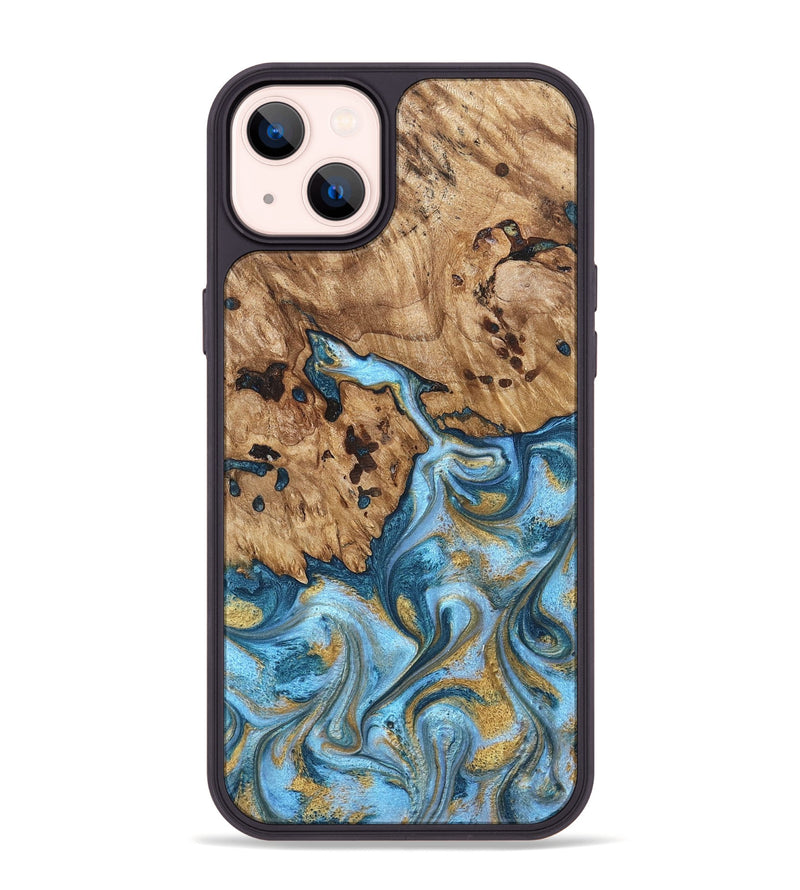 iPhone 14 Plus Wood Phone Case - Debi (Teal & Gold, 821699)