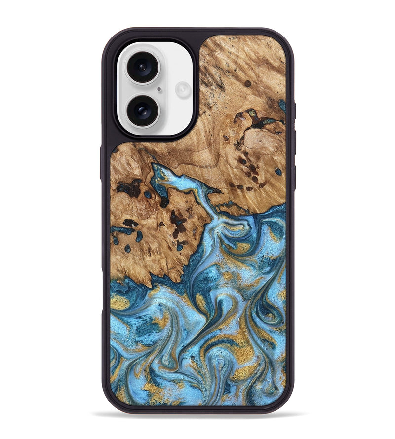 iPhone 16 Plus Wood Phone Case - Debi (Teal & Gold, 821699)