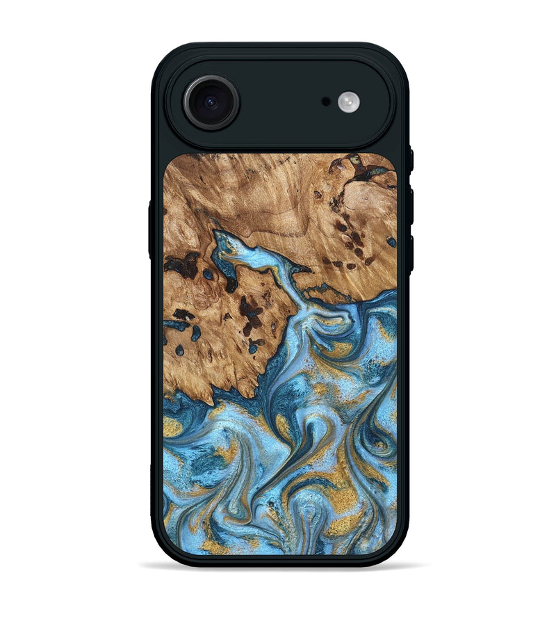 iPhone 17 Air Wood Phone Case - Debi (Teal & Gold, 821699)