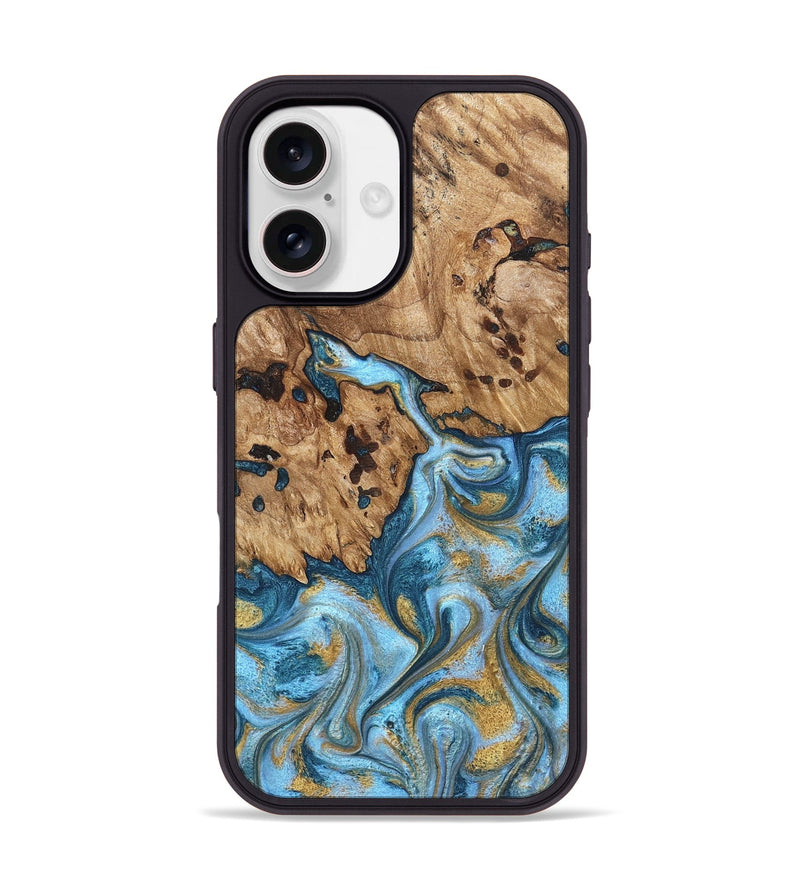 iPhone 17 Wood Phone Case - Debi (Teal & Gold, 821699)