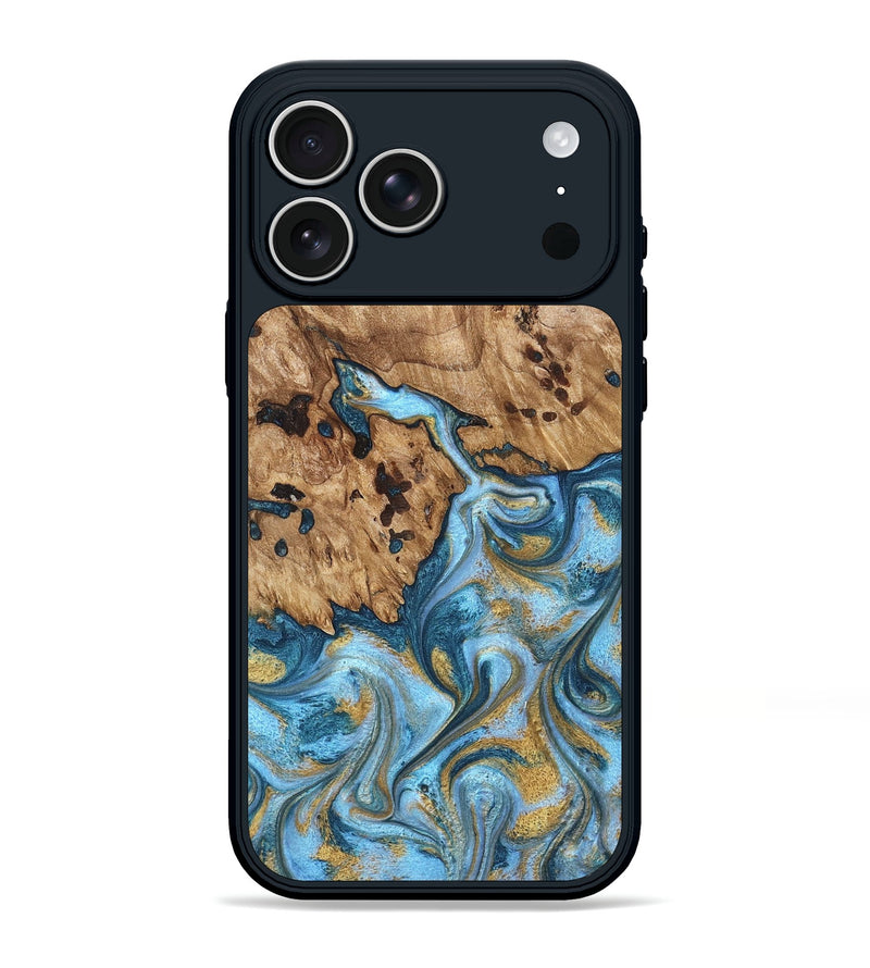 iPhone 17 Pro Max Wood Phone Case - Debi (Teal & Gold, 821699)