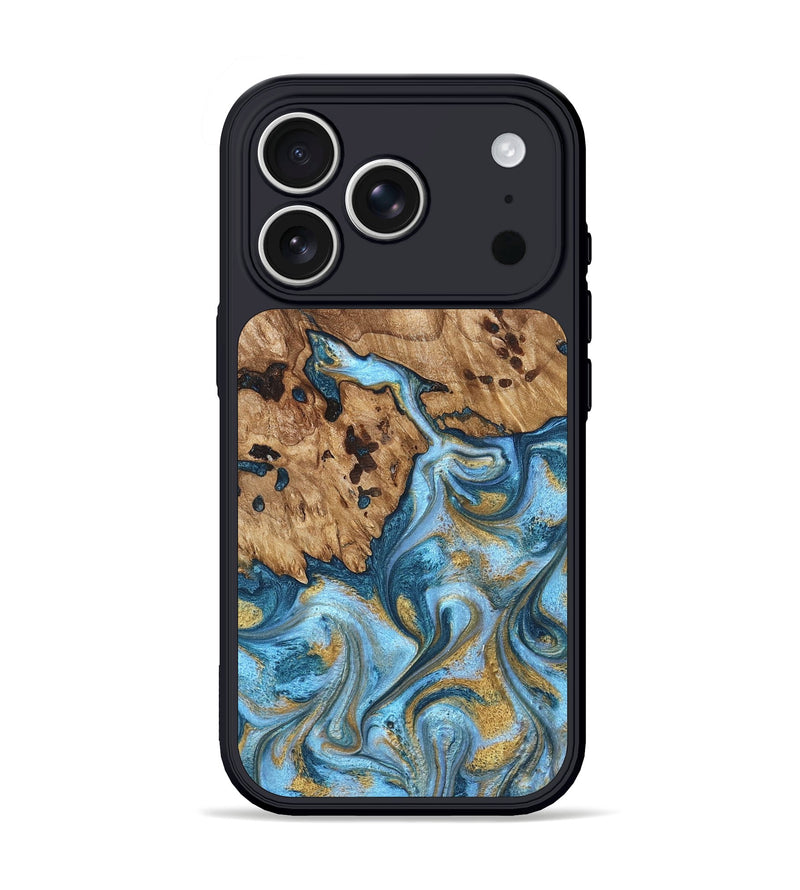 iPhone 17 Pro Wood Phone Case - Debi (Teal & Gold, 821699)