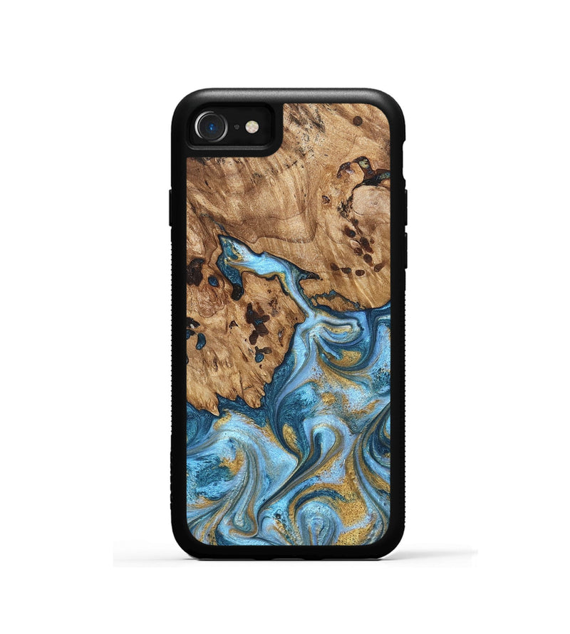 iPhone SE Wood Phone Case - Debi (Teal & Gold, 821699)