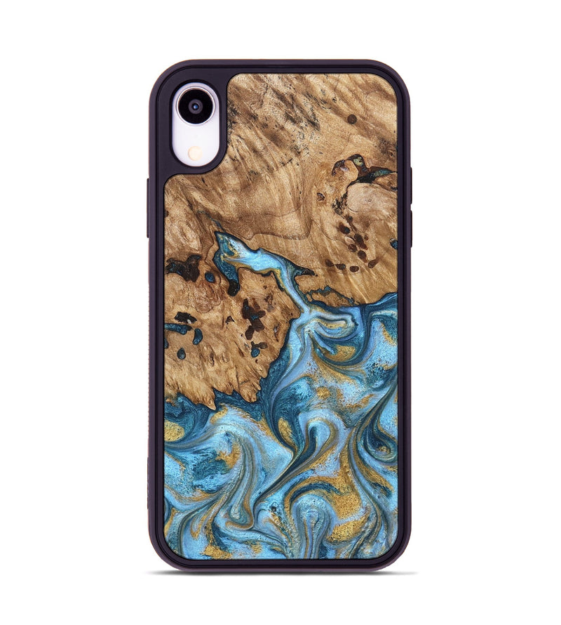 iPhone Xr Wood Phone Case - Debi (Teal & Gold, 821699)