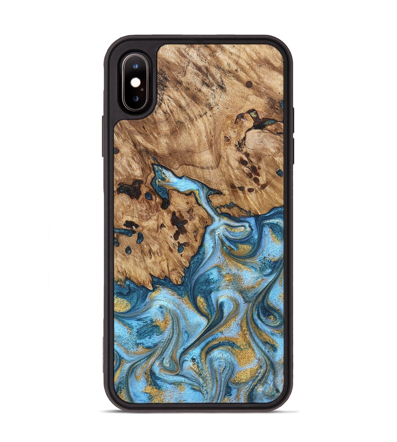 iPhone Xs Max Wood Phone Case - Debi (Teal & Gold, 821699)