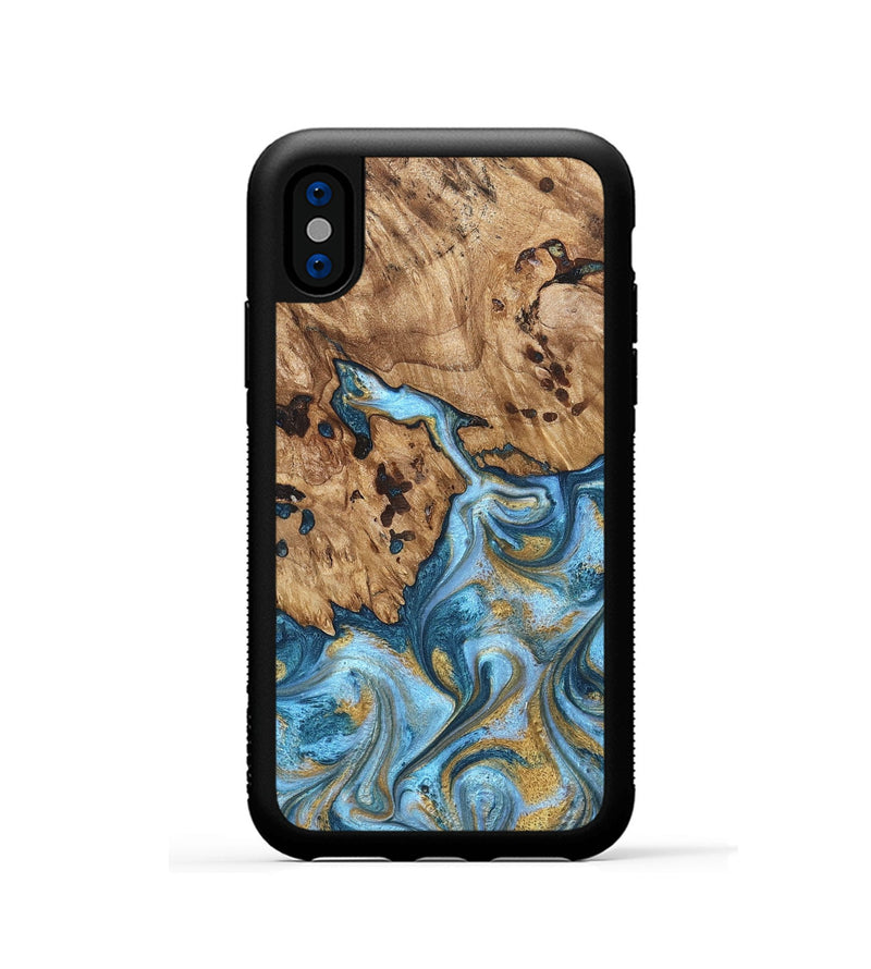 iPhone Xs Wood Phone Case - Debi (Teal & Gold, 821699)