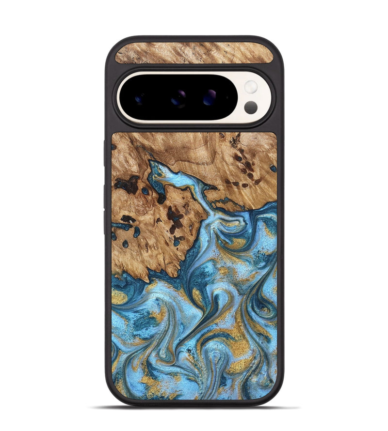 Pixel 9 Pro Wood Phone Case - Debi (Teal & Gold, 821699)