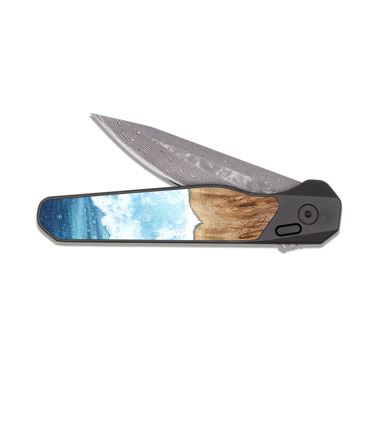 EDC Dark Damascus Wood Pocket Knife - Rosetta (Coastal, 821714)