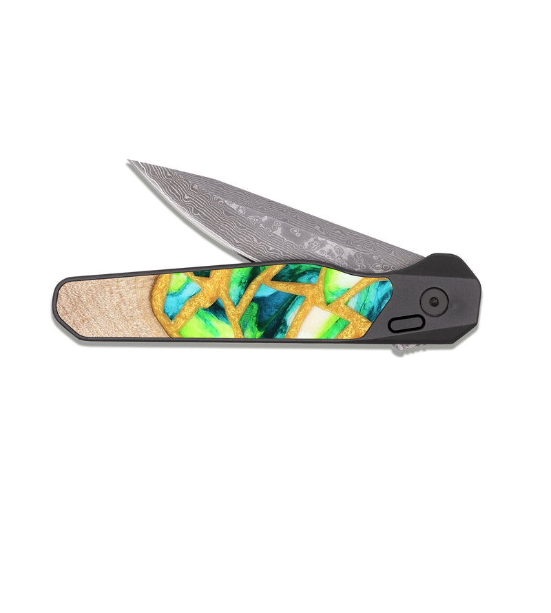 EDC Dark Damascus Wood Pocket Knife - Lorene (Stained Glass, 821770)