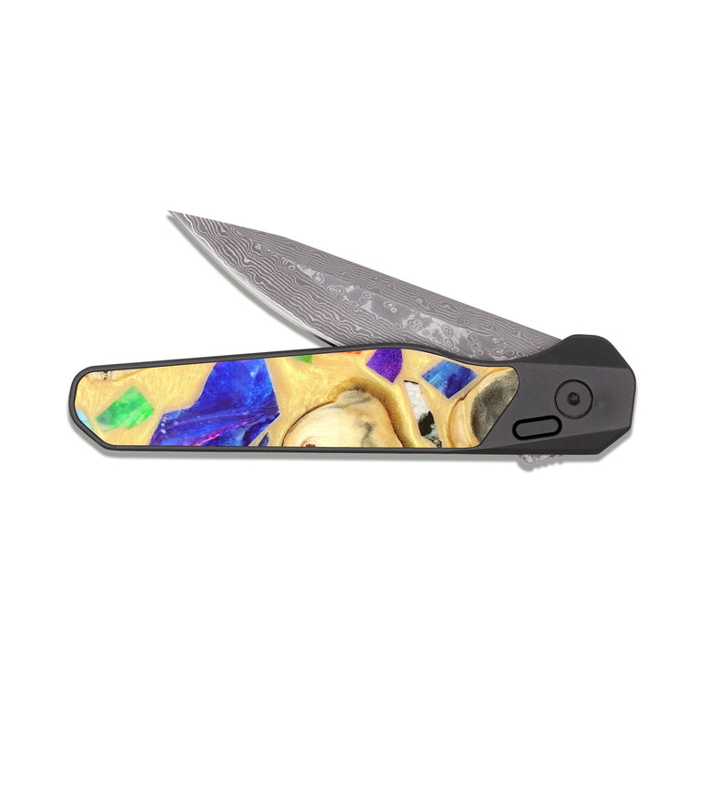 EDC Dark Damascus Wood Pocket Knife - Leanna (Stained Glass, 821778)