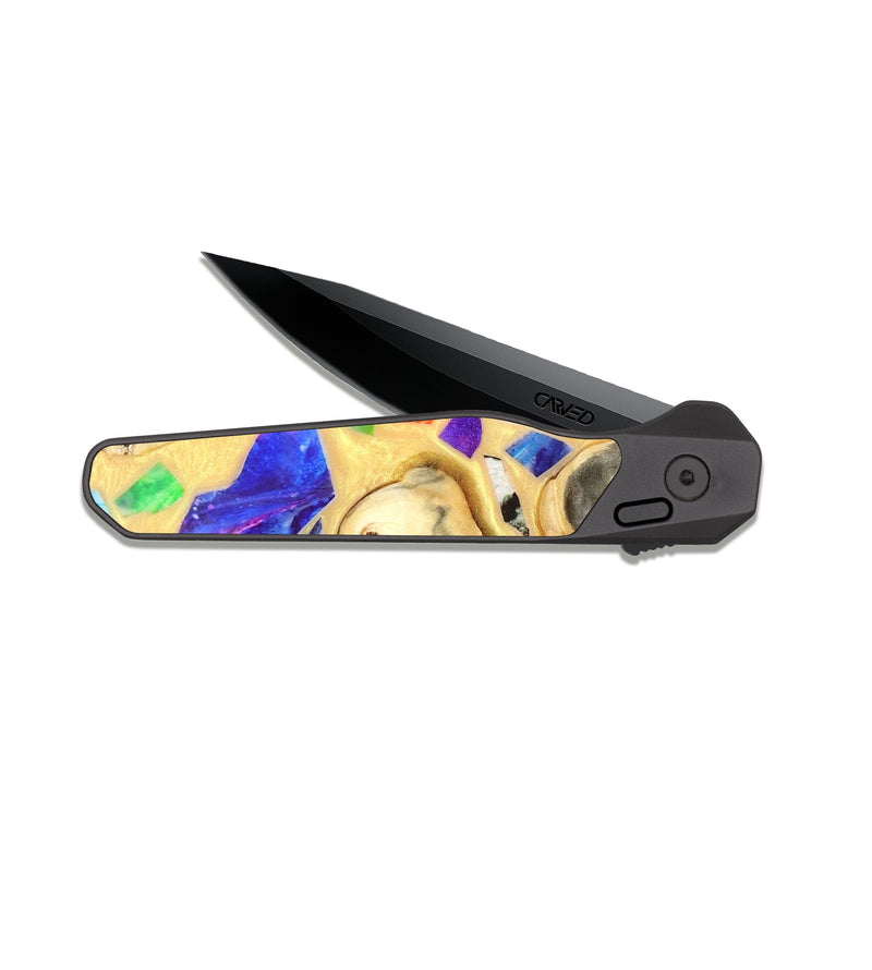 EDC Dark Slate Wood Pocket Knife - Leanna (Stained Glass, 821778)