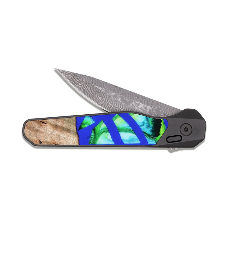 EDC Dark Damascus Wood Pocket Knife - Rowena (Stained Glass, 821789)