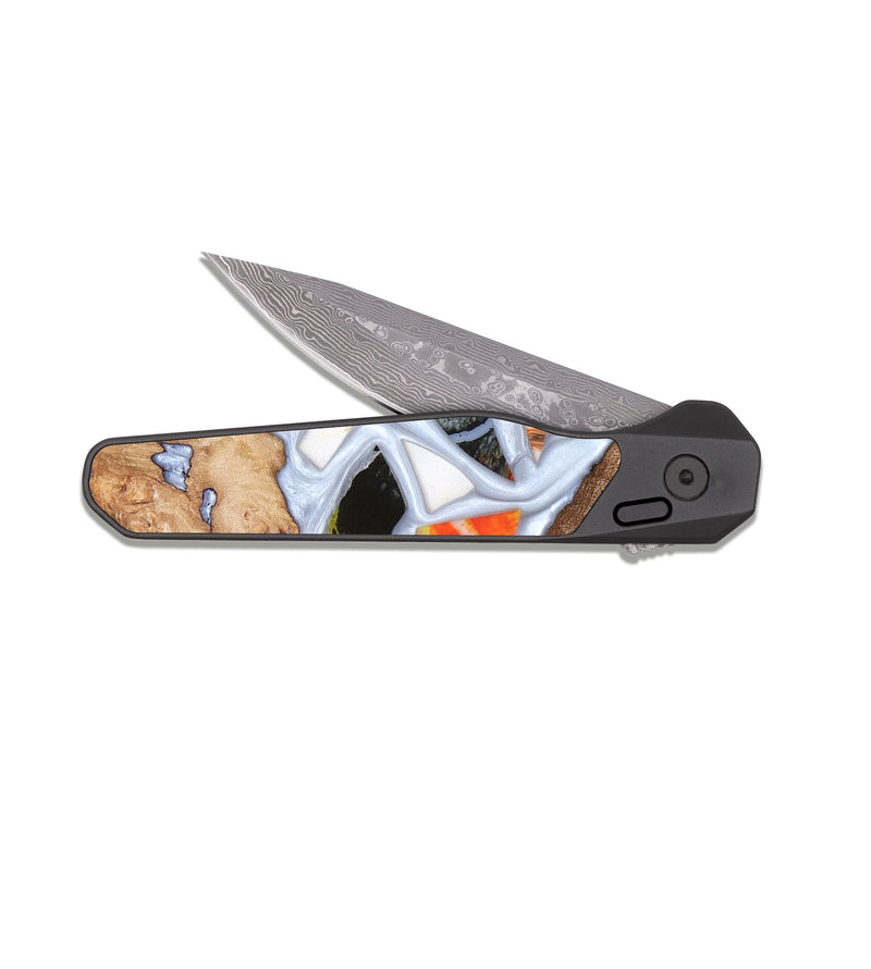 EDC Dark Damascus Wood Pocket Knife - Alaina (Stained Glass, 821792)