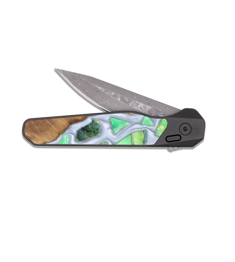 EDC Dark Damascus Wood Pocket Knife - Patrica (Stained Glass, 821799)
