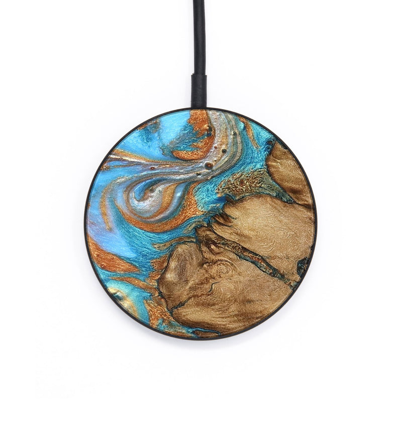Circle Wood Wireless Charger - Daisie (Teal & Gold, 821851)