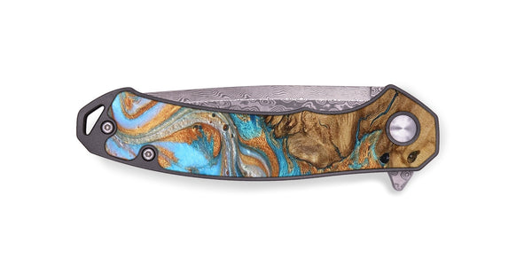 EDC Wood Pocket Knife - Daisie (Teal & Gold, 821851)
