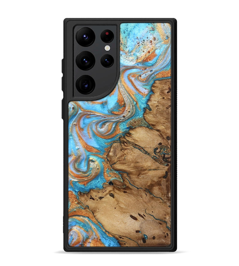 Galaxy S22 Ultra Wood Phone Case - Daisie (Teal & Gold, 821851)